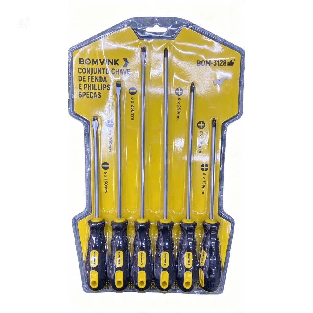 Jogo Kit Jogo Chaves De Fenda E Phillips 6 Pecas Bomvink Bom-3128