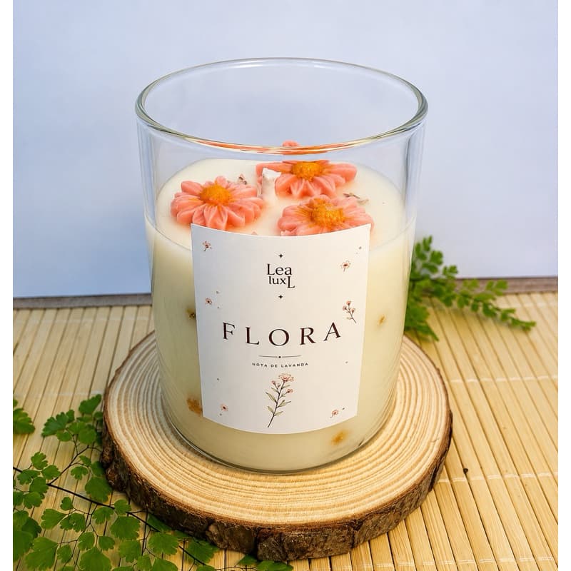 Vela Aromática Flora | Vela Perfumada de Lavanda com Flores | Vela Artesanal Decorativa