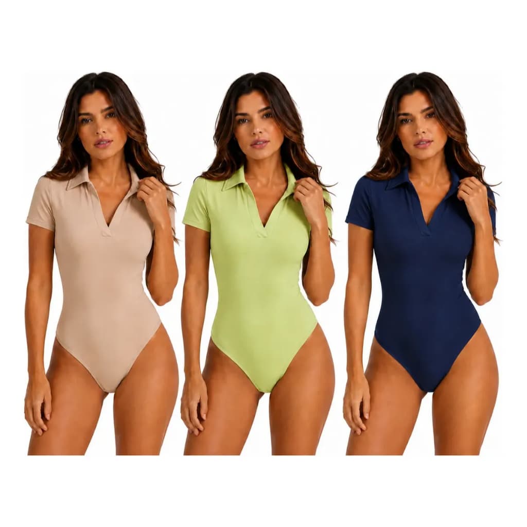Kit 3 Bodies Tamanho Único Polo Decote V Moda Casual