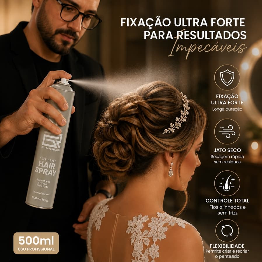 Hair spray Fixador Ultra Forte Jato Seco 500ml Rafael Gasparim RG