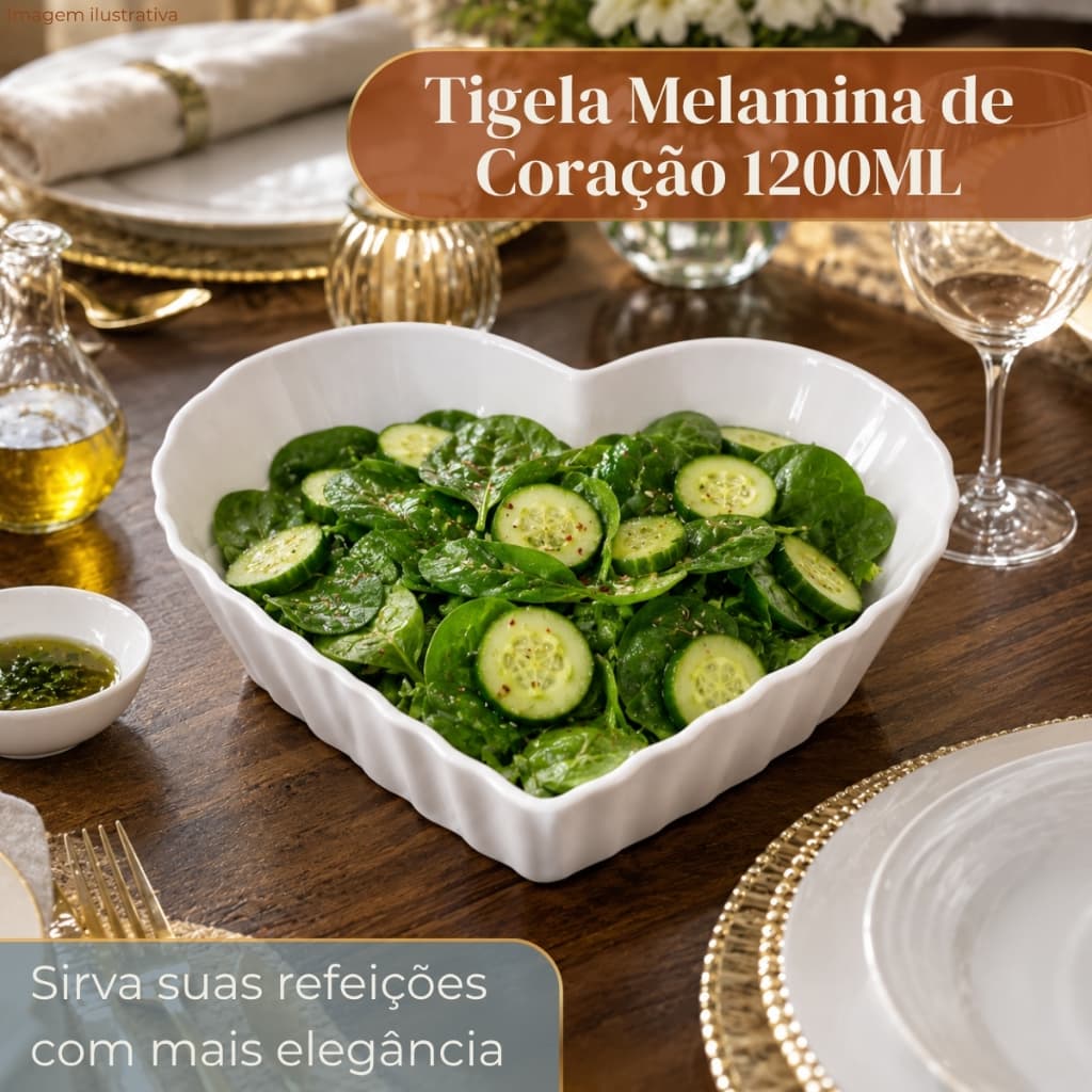 Refratário de Coração em Melamina Branco 1200ml Elegante para Mesa Posta e Servi Moderna