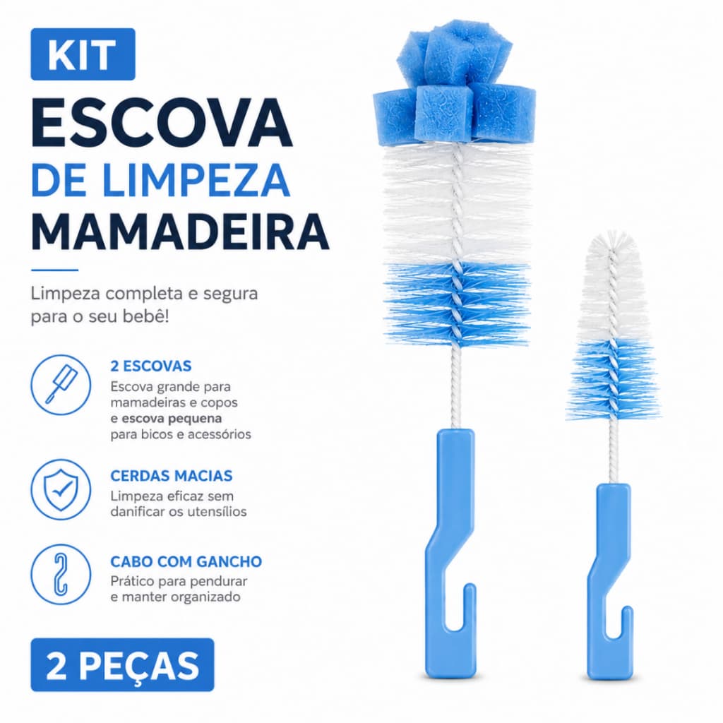 Kit Escova Para Lavar Mamadeira E Bico Com Esponja Buba Azul Rosa Bebê garrafas térmicas multiuso