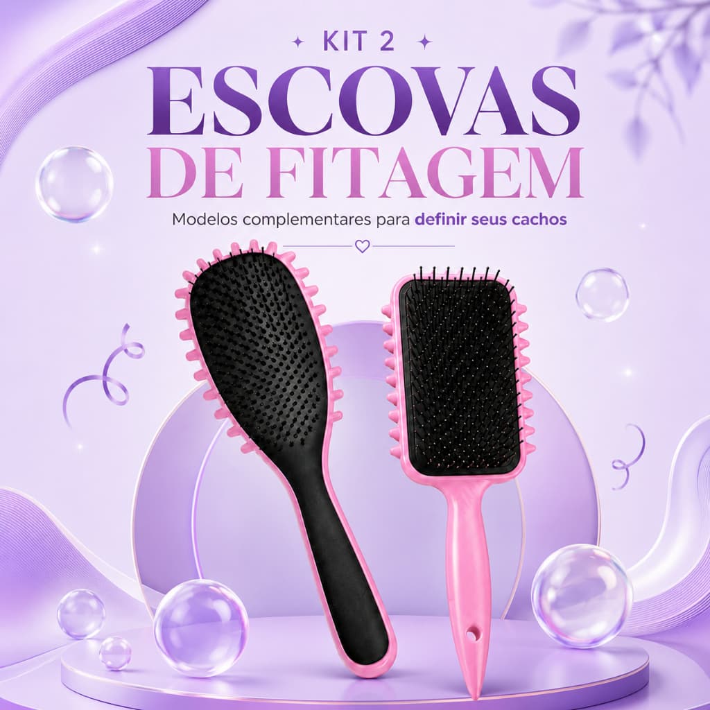 Kit 2 Escovas para Definição de Cachos Fitagem Finalizadora Cabelo Cacheado Crespo