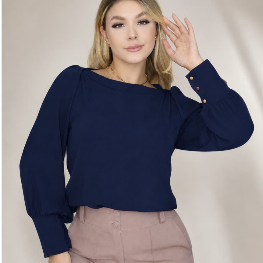 Blusa Manga Longa Gola Canoa Tecido Duna