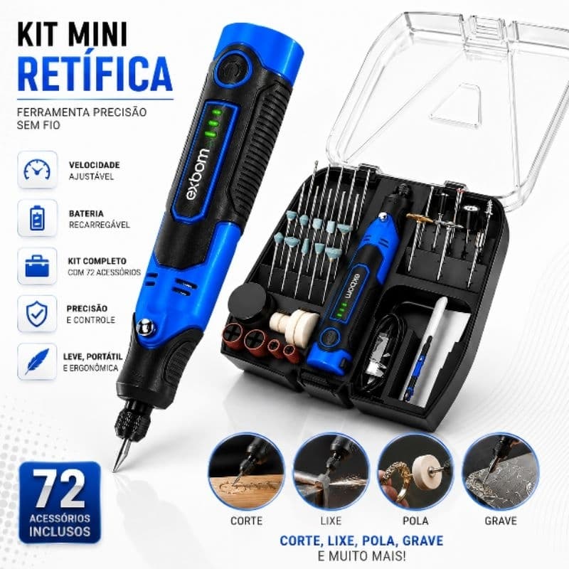 Mini Retífica 57 em 1 Multifuncional Sem Fio Recarregável Profissional para Lixar Polir Cortar e Gravar