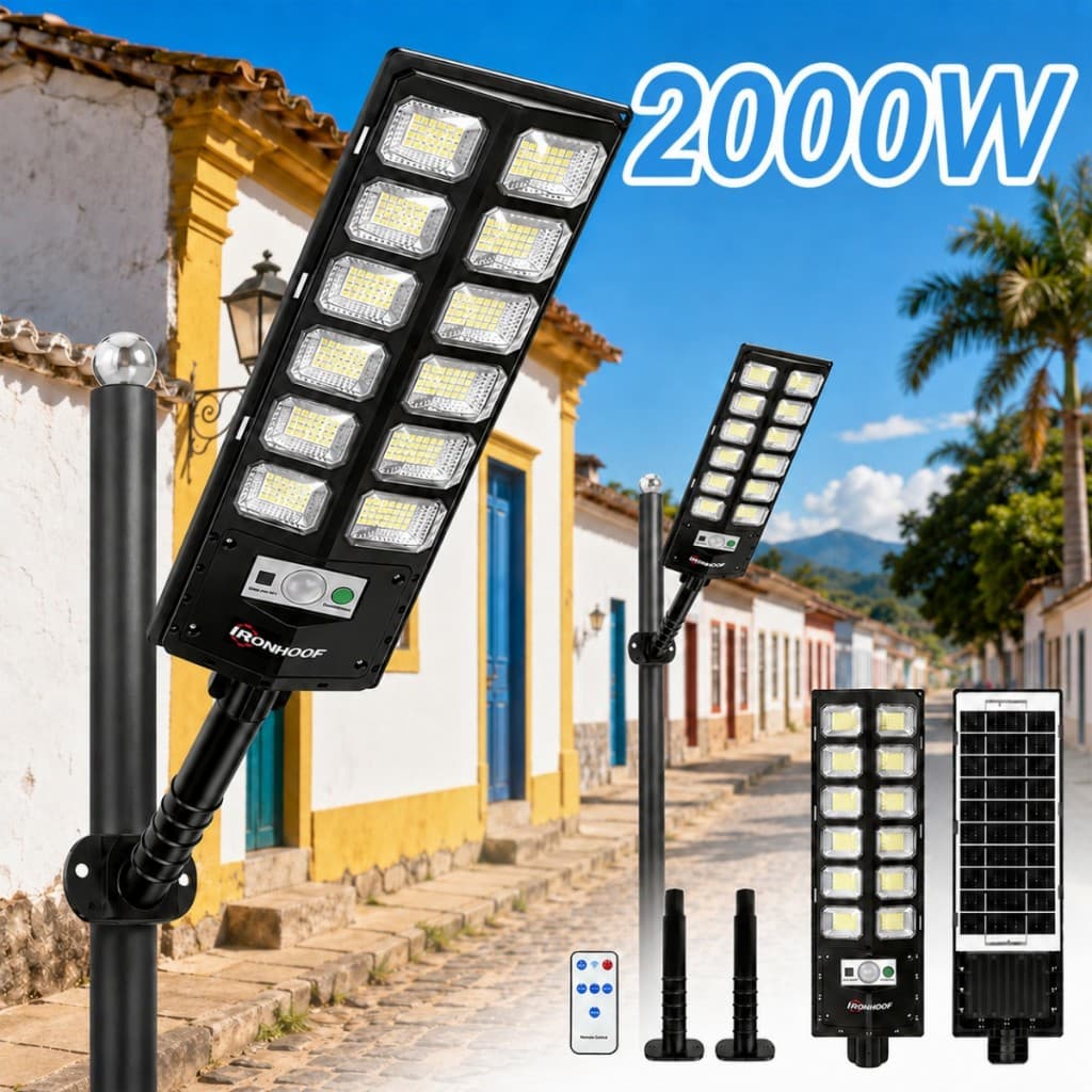 Kit 2 Luminaria Poste Solar 2000W Luz Solar Iluminação Externa Holofote com Controle