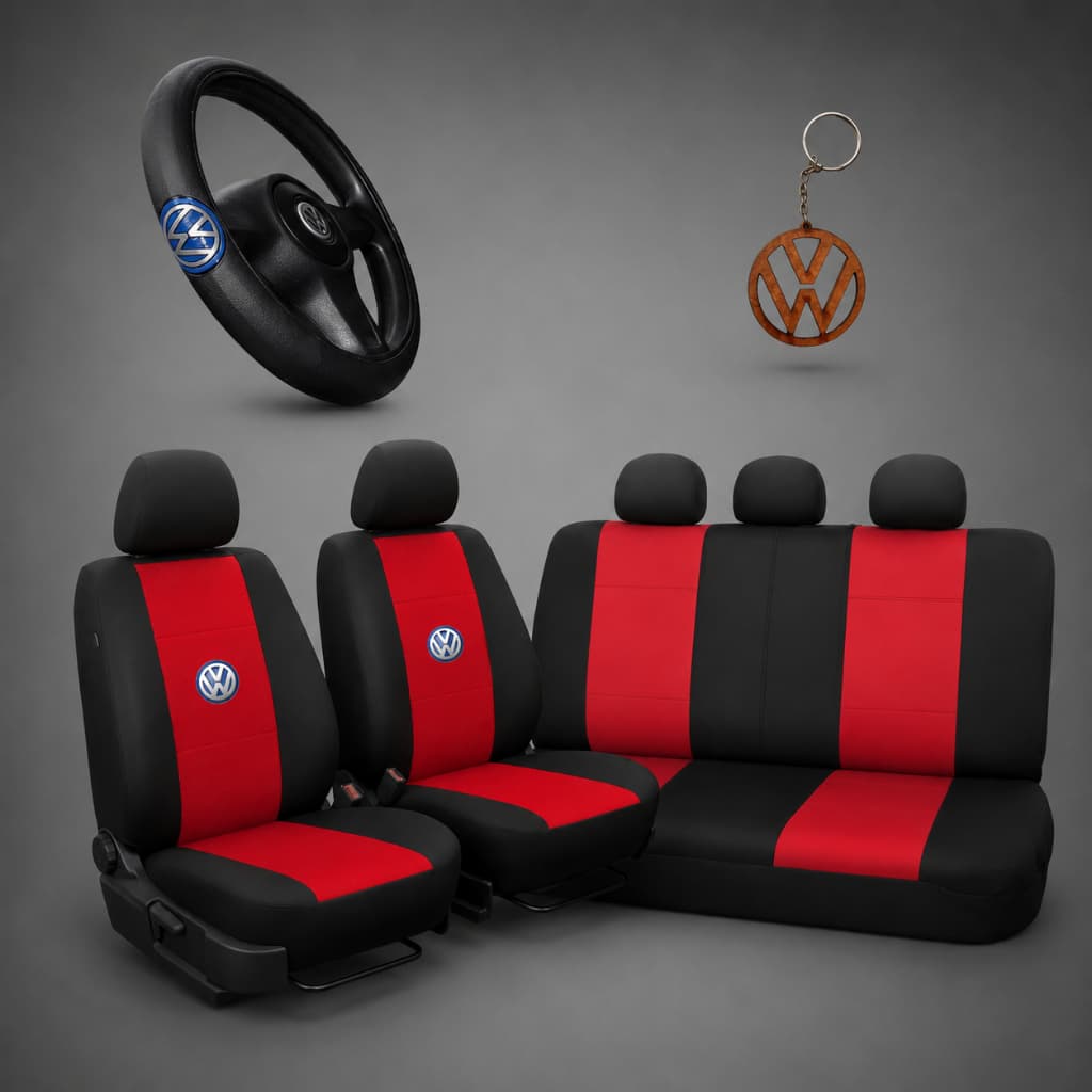 Kit Capa Banco Carro Automotivo Couro Para Modelo Volks Gol Polo Voyage Golf + volante