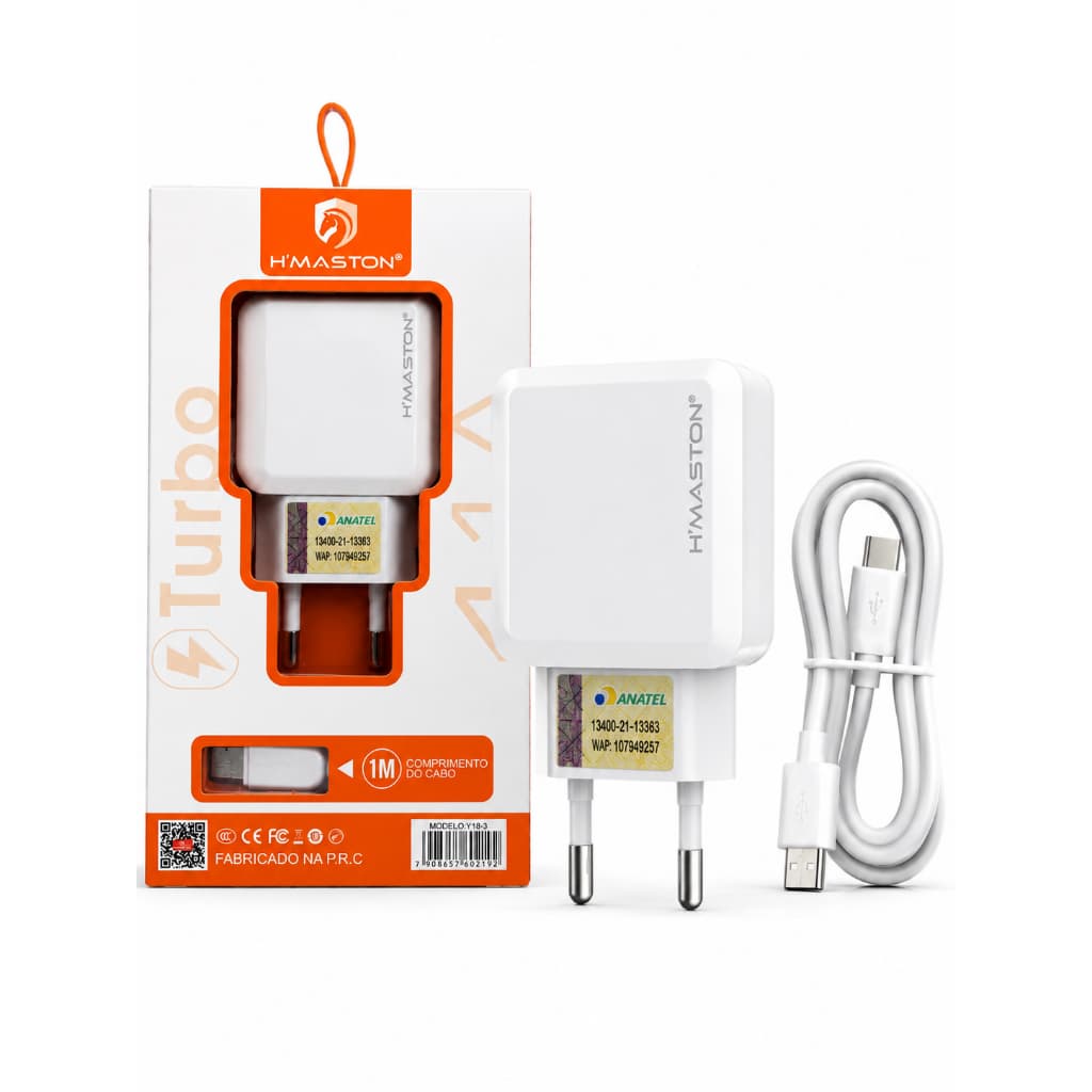 Carregador Turbo H'maston  com Cabo USB  Tipo C Branco