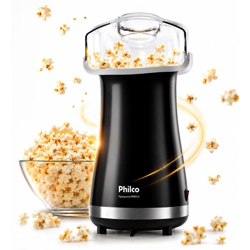 pipoqueira elétrica preto Philco 1200w pronta em 3 minuto