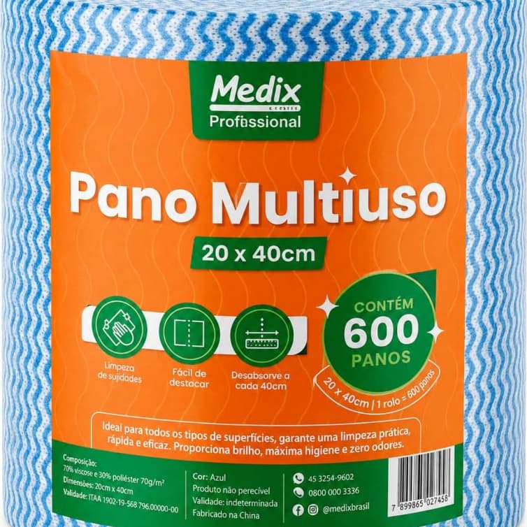 Pano Multiuso LImpeza Azul 20x40cm 600 panos - Medix
