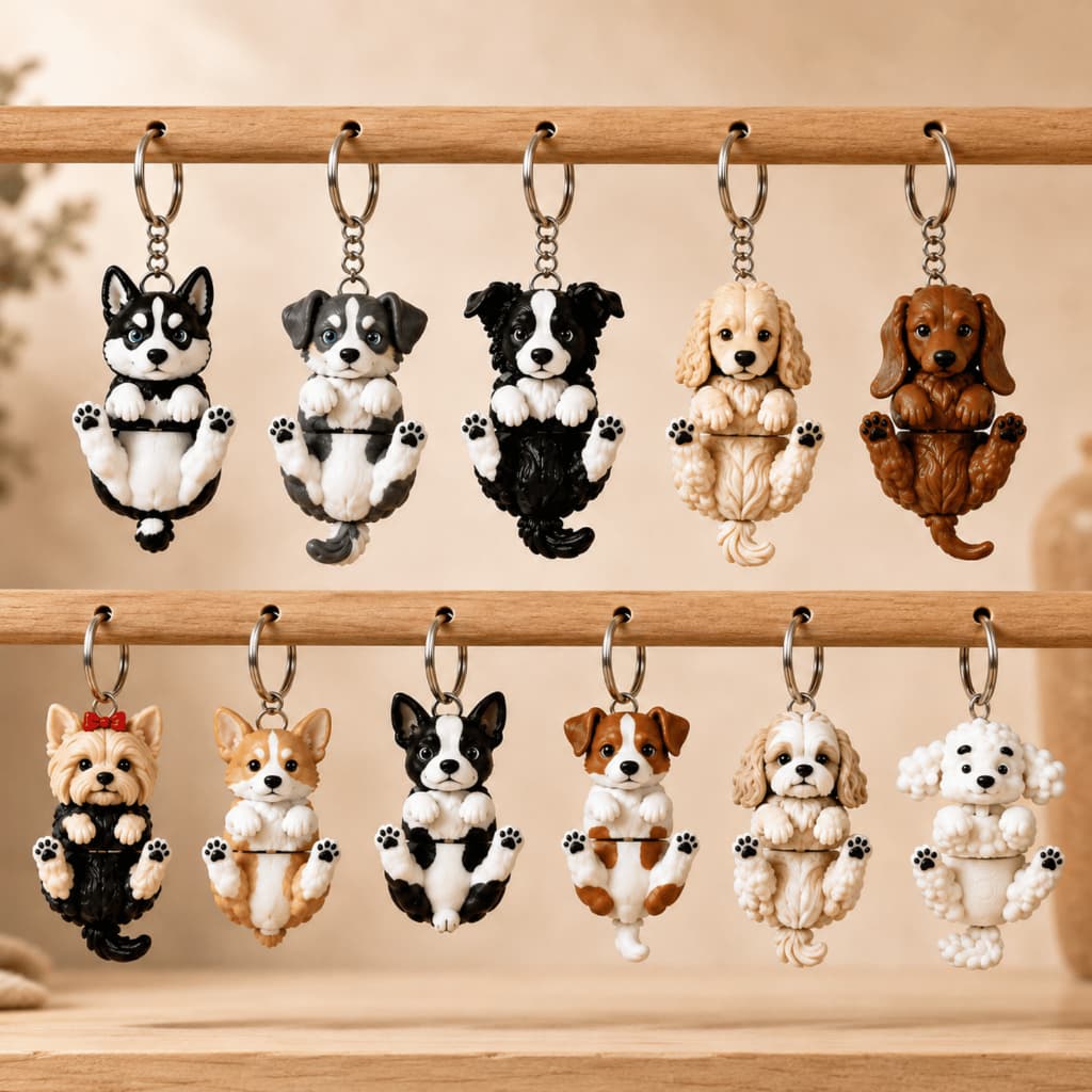 Chaveiro Cachorro Articulado 11 Raças Pet Colecionável Poodle Husky Shih Tzu Corgi