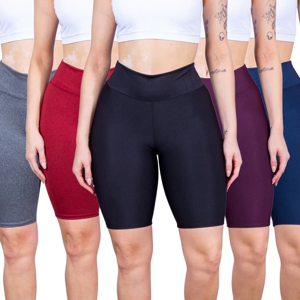 Kit 5 Bermuda Suplex Feminina Cintura Alta Fitness Academia Treino Confortável