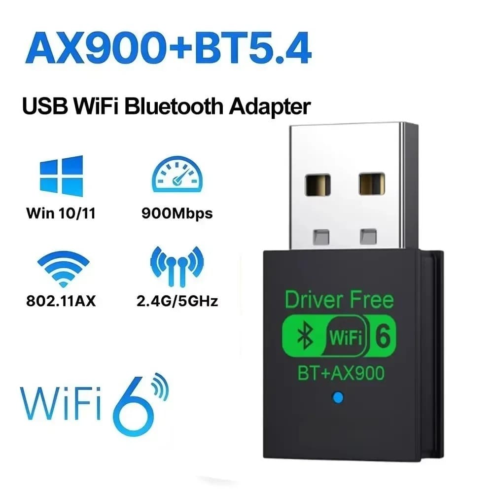 Adaptador Wi-Fi 6 USB Dongle AX900 Bluetooth 5.4 Receptor Banda Dupla 2.4G/5G para PC Win 10/11