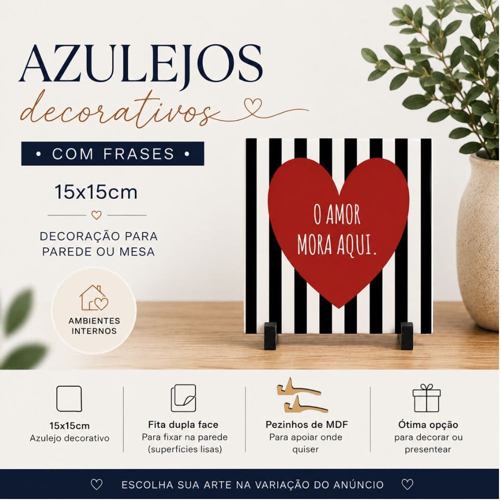 Azulejo Decorativo com Frases 15x15cm para Parede ou Mesa com Suporte MDF Decoração para Casa e Presente