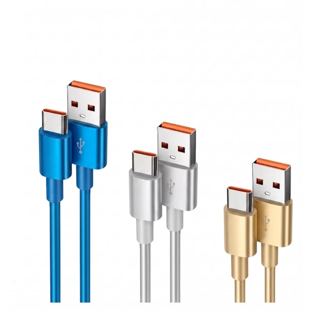 KIT 3 CABOS TIPO C - CORES VARIADAS (AZUL/PRATA/DOURADO)