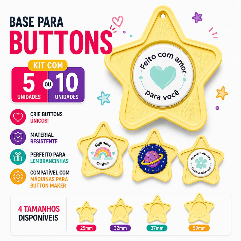 Kit Insumos para bottons Estrela chaveiro para botton suporte porta botton e pin 25 mm 32 mm 37mm 38mm 44mm 59 mm