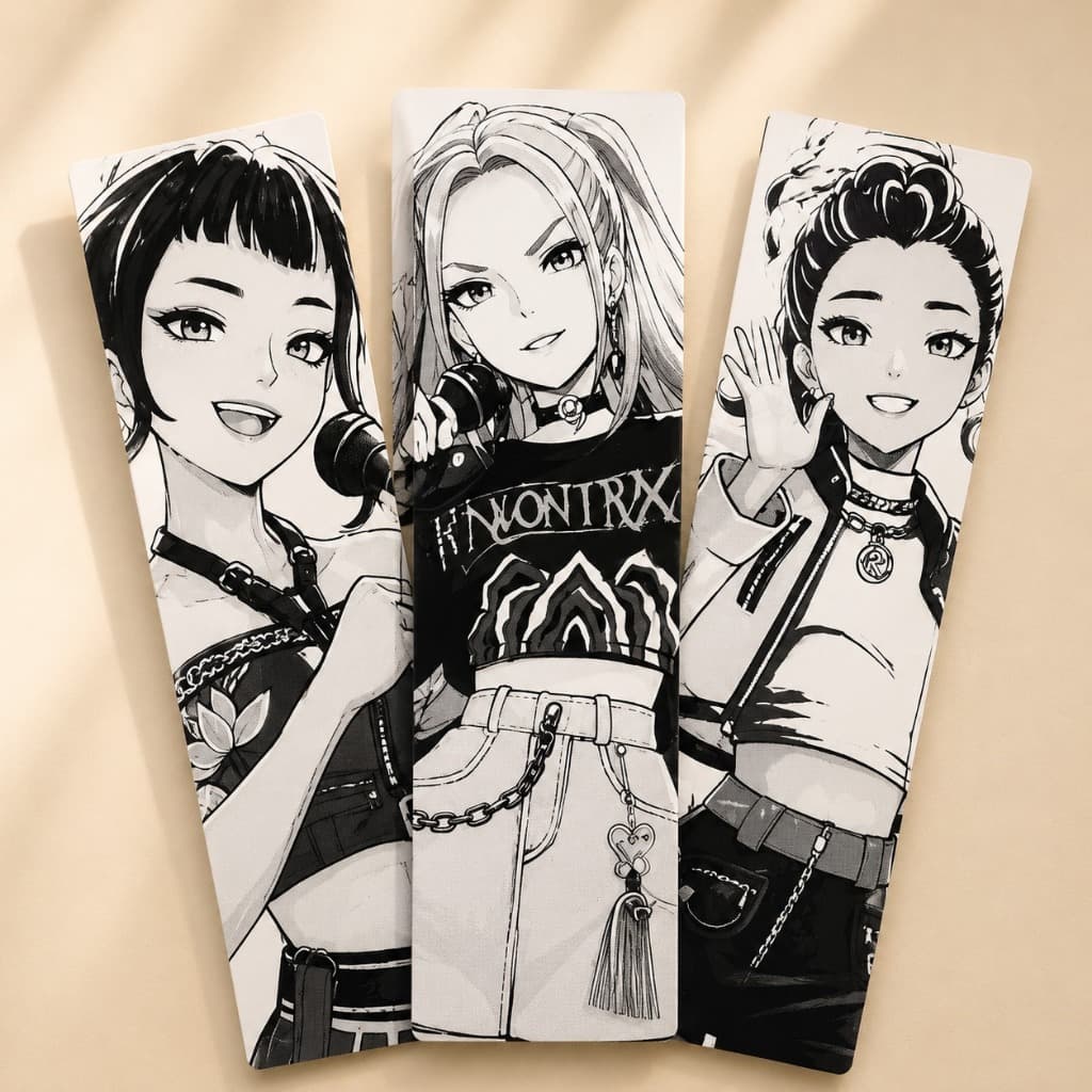 Kit 3 Marca Páginas KPop Demon Hunters HUNTR/X Rumi Mira Zoey Marcador de Livro K-Pop Decoração Presente Geek