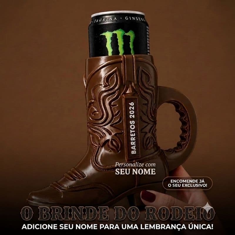 Porta Latas Bota Boiadeira Barretos Personalizada | Porta-Latas Bota Country - Suporte Latão Rodeio 350 ml e 473 ml