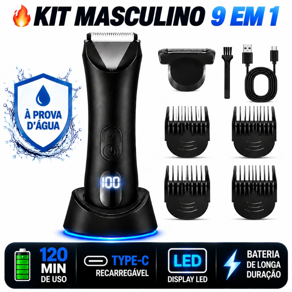 Kit 9 Máquina De Cortar Cabelo Barbeador Eletrico Aparador De Pelos Peito Shaver Depilado Masculino