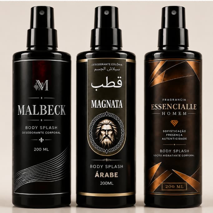 Kit ate 3 Body Splash Magnata - Essencialle - Mbeck Masculino 200ml cada Amedeirado Homens Sedutores