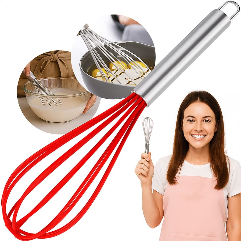 Bate Clara Fuet Manual Aço Inox Hastes Silicone Ovos Cremes