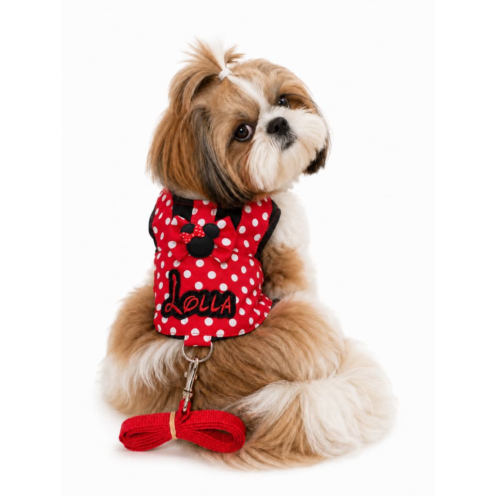 Guia Peitoral Personalizado minnie para Cães de Pequeno porte Ajustavel