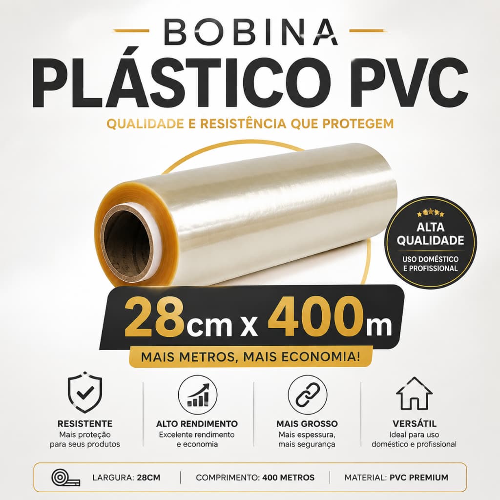 Bobina Plastico Filme Pvc 28cm X 400 METROS ESTICAVEL / RESISTENTE