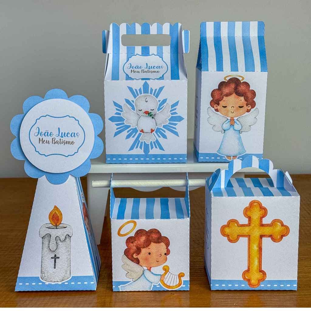 Kit caixinhas personalizadas surpresas batizado - pegue e monte