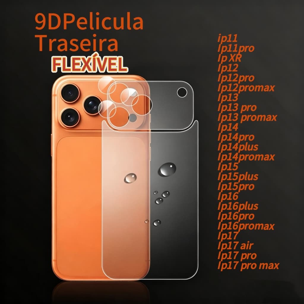 Kit Película IPhone Traseira Cerâmica Gel Flexível 3D/9D Todos Modelo iP XS XR 11 12 13 14 15 16 17 17PRO 17PROMAX