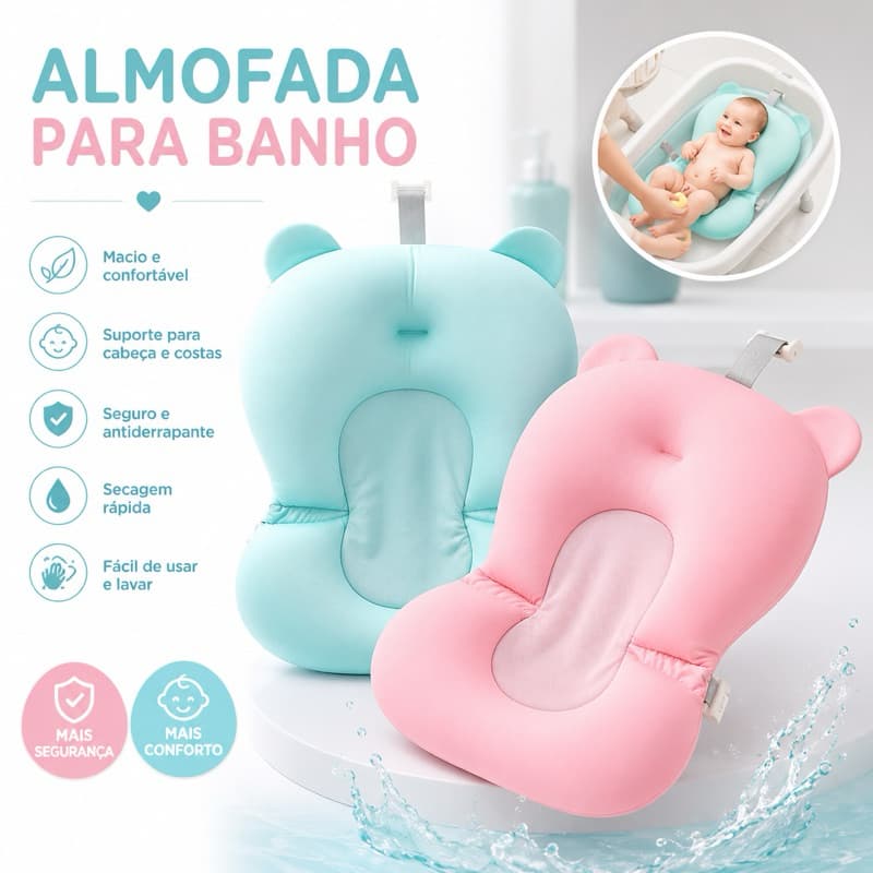 Almofada De Banho Infantil c/ Trava Segura Regulável Antiderrapante p/ Banheira De Bebê/Flutuante