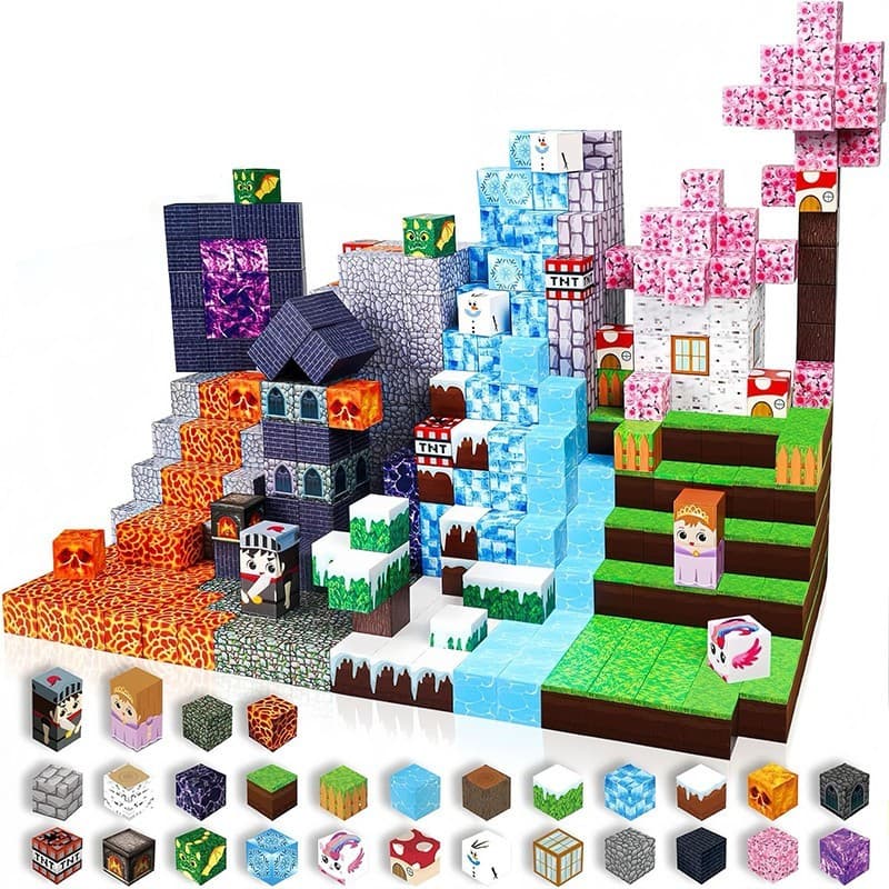 Blocos Magnéticos 100+ Peças Montessori Cubos de Construção Brinquedo Educativo Infantil STEM Mundo Pirata 3-10 Ano