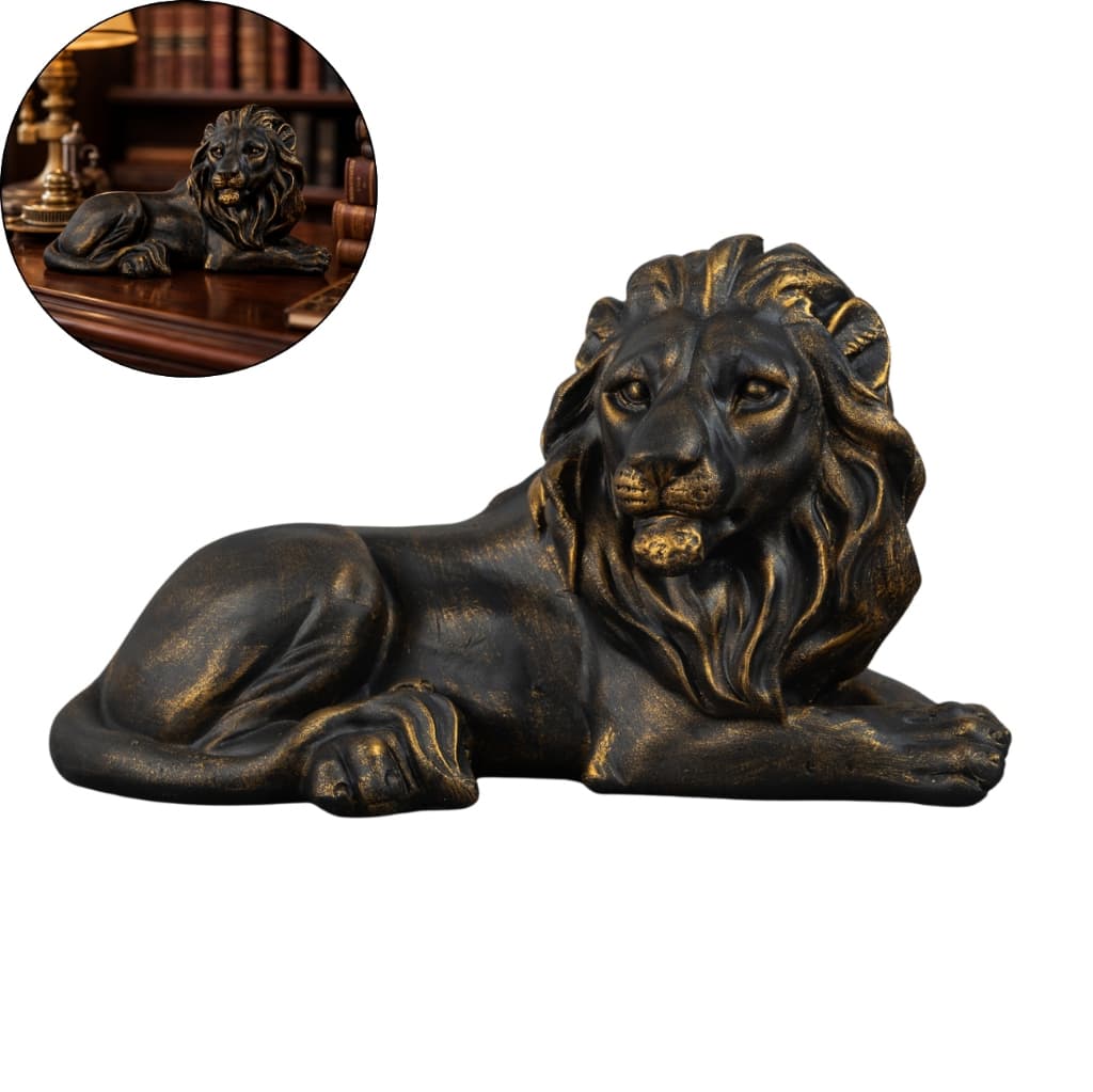 Estátua Leão Gesso 25cm Decorativa Escultura Enfeite Decoração