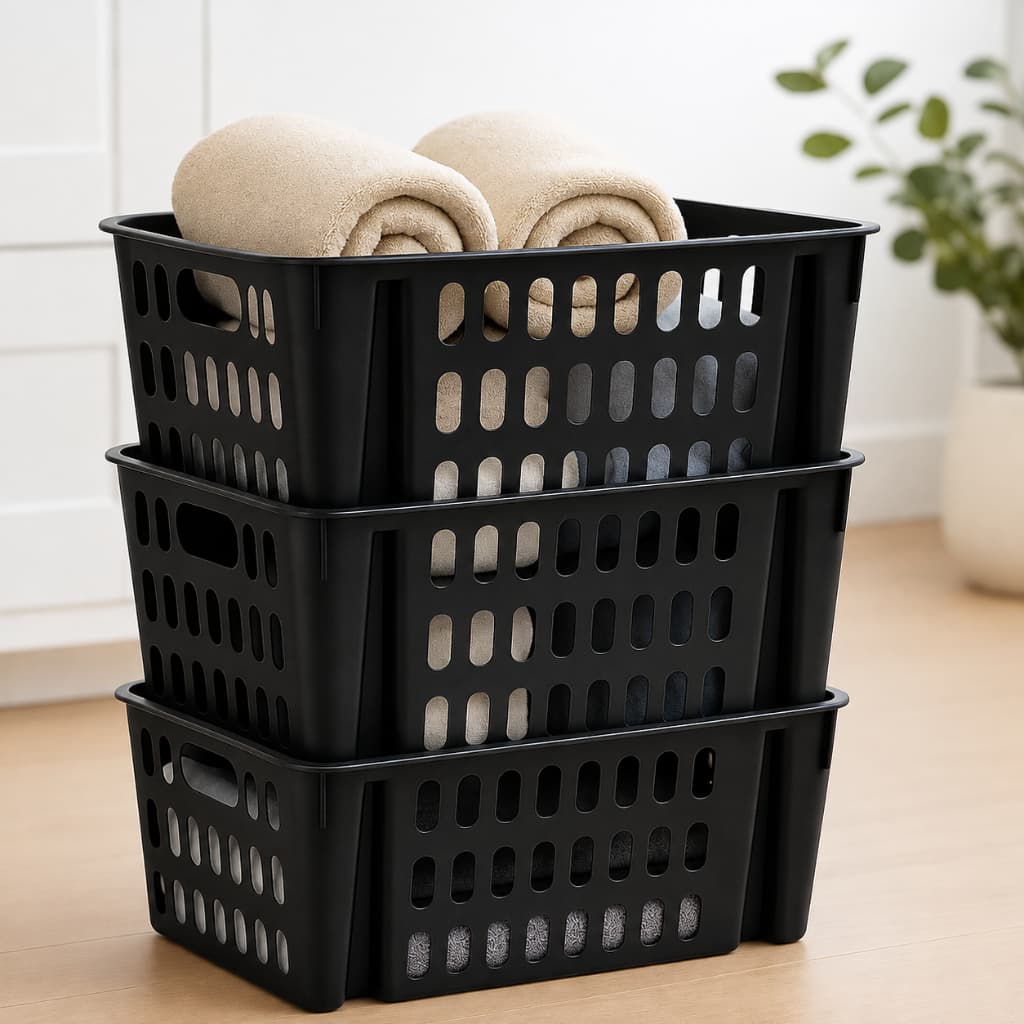 Kit 3 Caixa Organizadora Empilhável Lavanderia Multiuso 7,4L Cesto Organizador Plástico Resistente