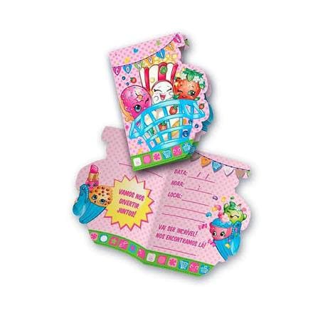 convite tema shopkins com 8 unidades em papel para festa aniversário festcolor