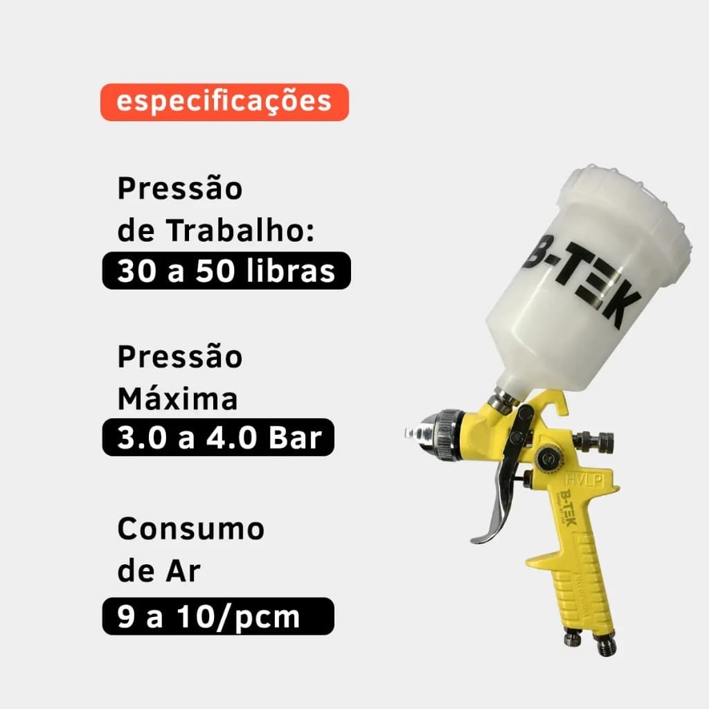 Pistola de Pintura Automotiva HVLP Profissional Bico 1.4mm 600ml
