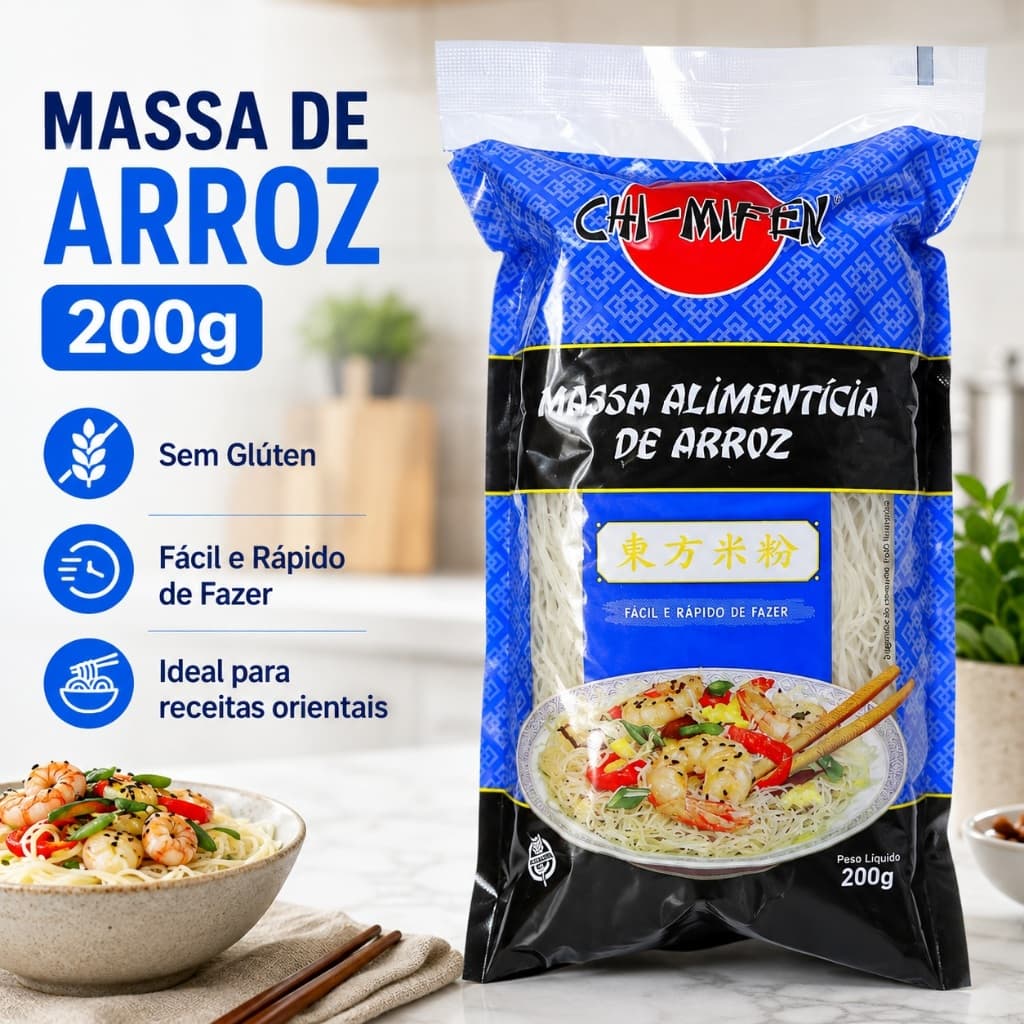 Macarrão de Arroz Chi-Mifen 200g Sem Glúten Massa Oriental Bifum Fácil e Rápido de Preparar