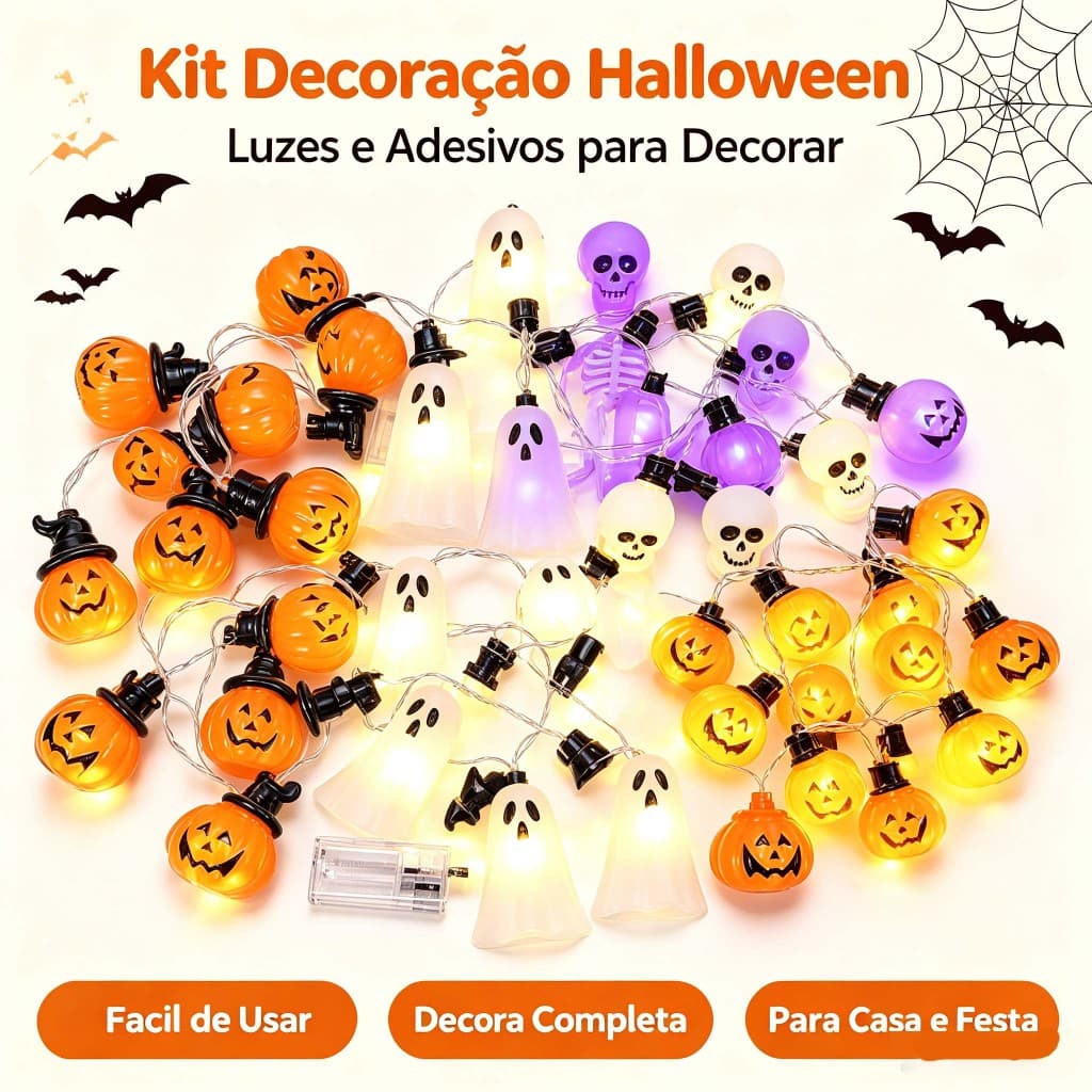 2,0M cordão de luz de LED Halloween lâmpada de decoração fantasias de Halloween Conjunto de adesivos fluorescentes