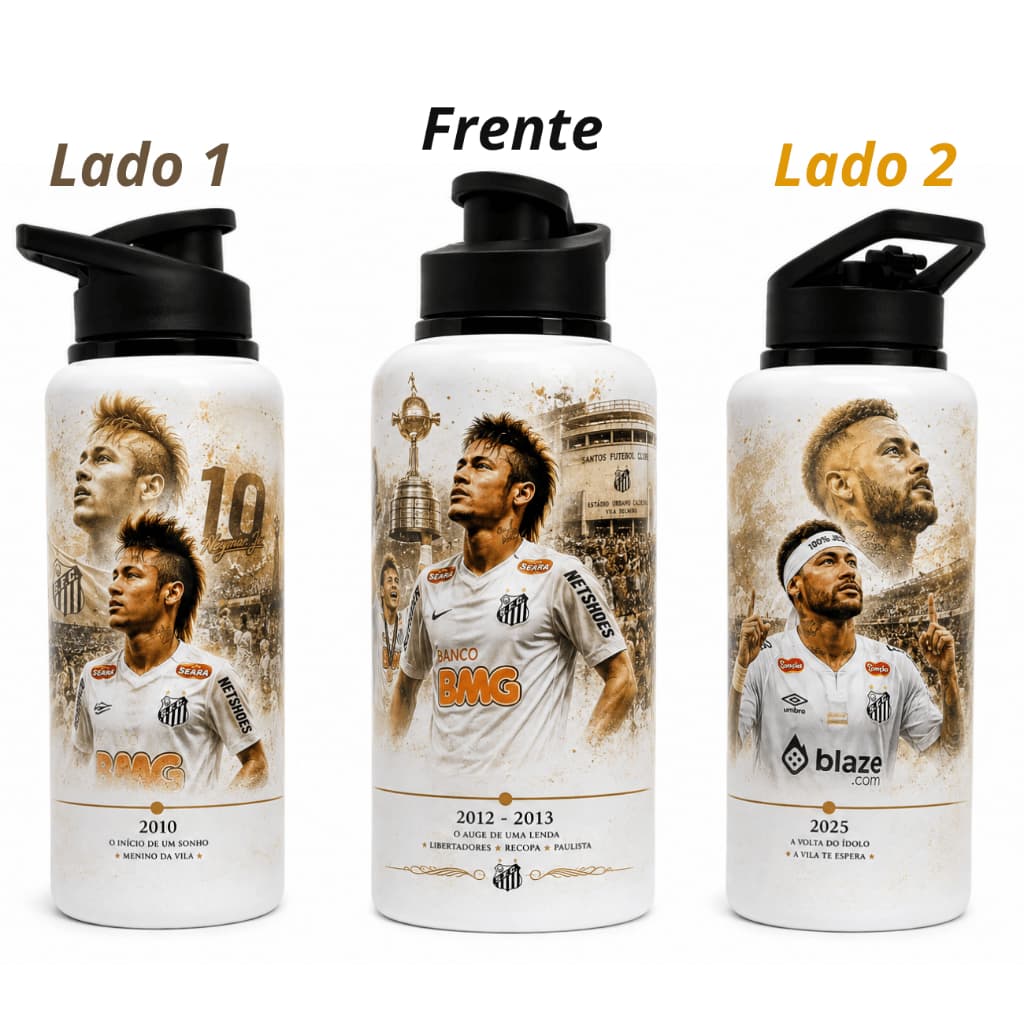 Copo Garrafa Termica Inox Personalizada Santos Estilo Neymar - Garrafa de Time 500ml Para Escola/academia/Faculdade