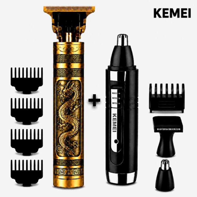 Kit Kemei 6511 Barba Nariz Orelha + Maquina Dragao Profissional Multiuso USB