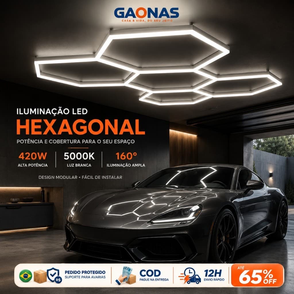 🔮GN-Luminária de teto Luminária pendente Pendant light hexágono 192W 21120LM 6500K garagem estúdio sala de estar quarto