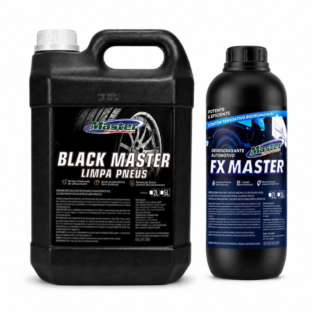 Kit Pretinho Black Master 5 Litros + Desengraxante FX Master Solupan Azul 1 Litro Pneu Roda Motor
