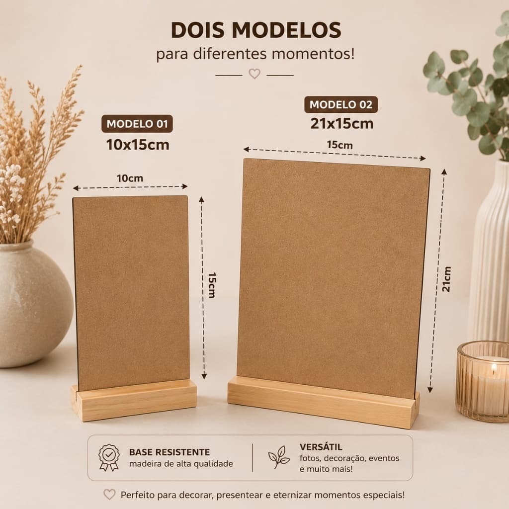 Kit Placas de MDF com Suporte de Madeira para Fotos Lembrancinhas Decoração