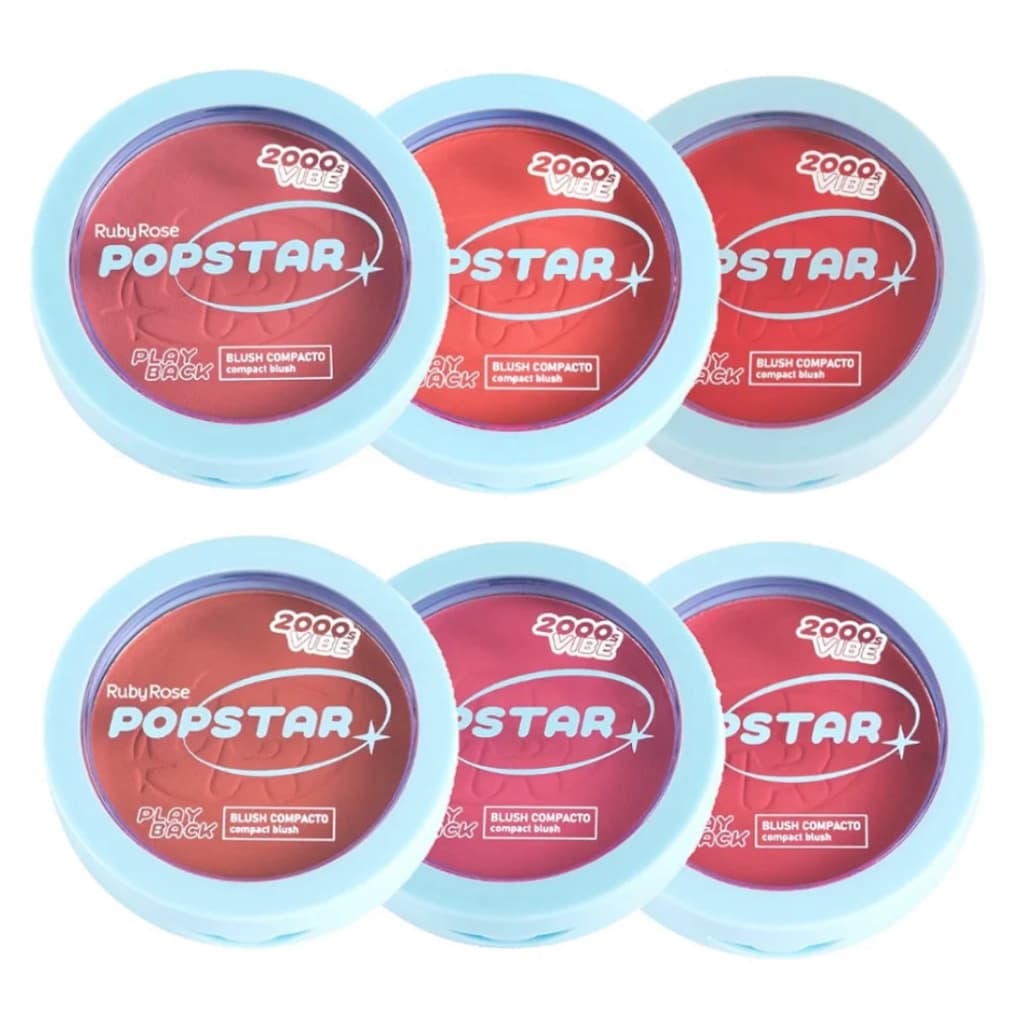 Blush Ruby Rose Playback Popstar HBM08| Blush Compacto Maquiagem Facial | Blush Pigmentado