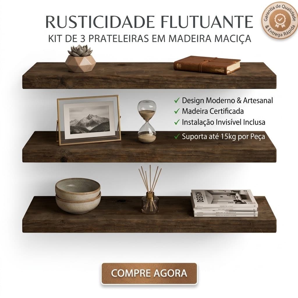Kit 3 Prateleiras 30cm Pinus Luxo Nichos Sala Cozinha Quarto Banheiro Com Kit De Instalação