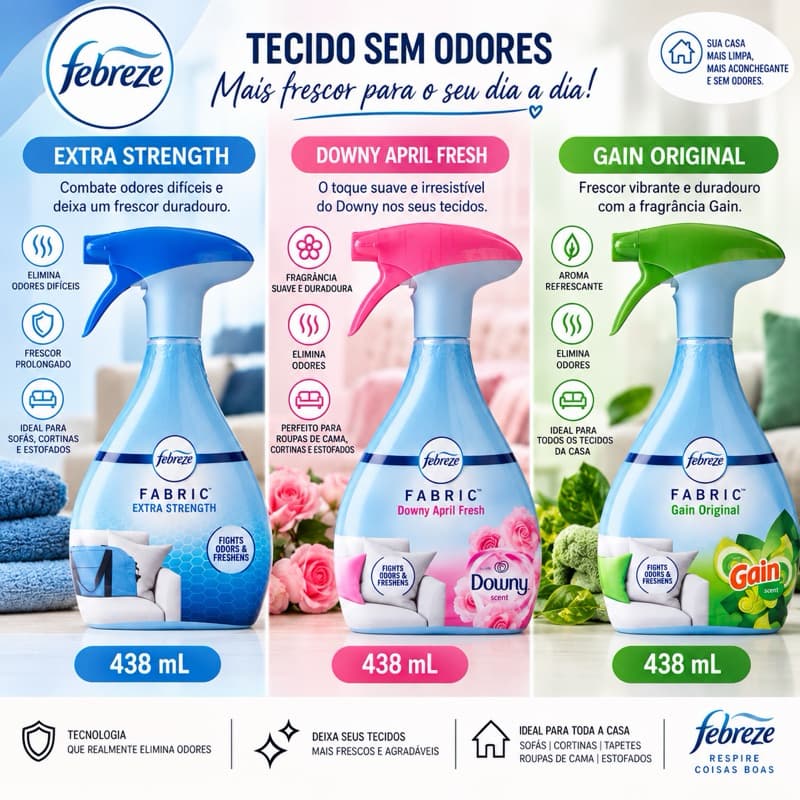 Febreze Fabric Spray para Tecidos 438ml | Downy April Fresh ou Gain Original | Importado EUA
