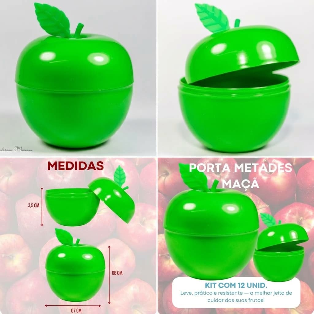 KIT Potes Plasticos Maça Verde Porta Metades  multiuso — Brinde para Festas em geral