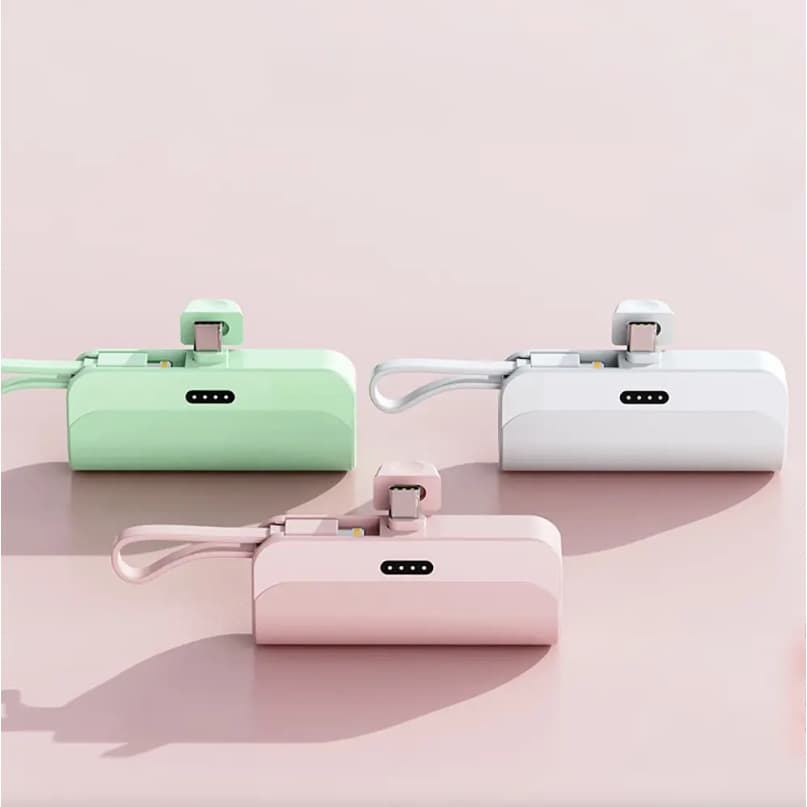 Mini Power Bank Carregador Portátil 5000mAh Com 2 Saídas Tipo-C Lightning