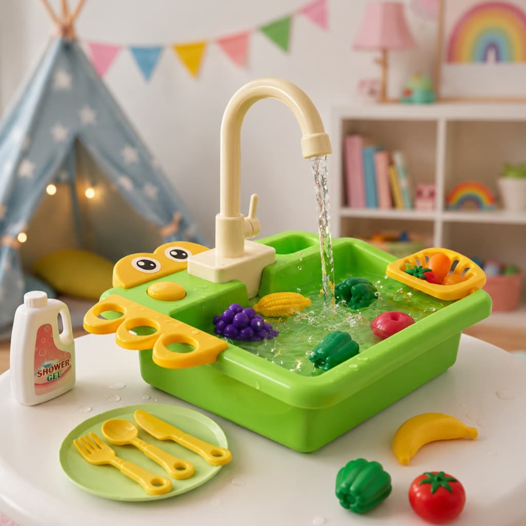 Kit Cozinha Completa Infantil Pia Com Água Real Brinquedo E Acessorrios Presente Dia Crianças