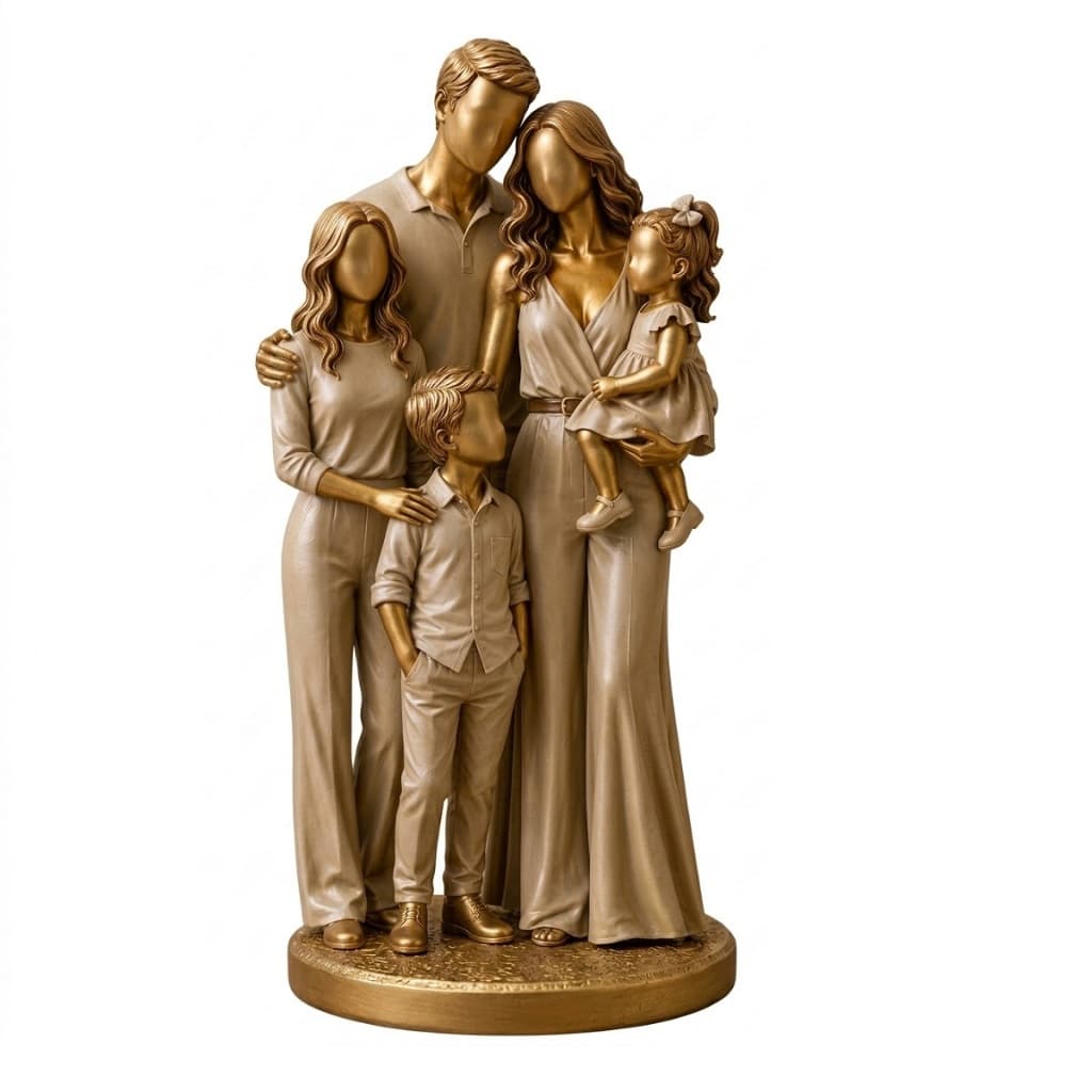 Escultura Familia com Filha adolescente Bebê Menina e Menino Criança Estatueta Decorativa