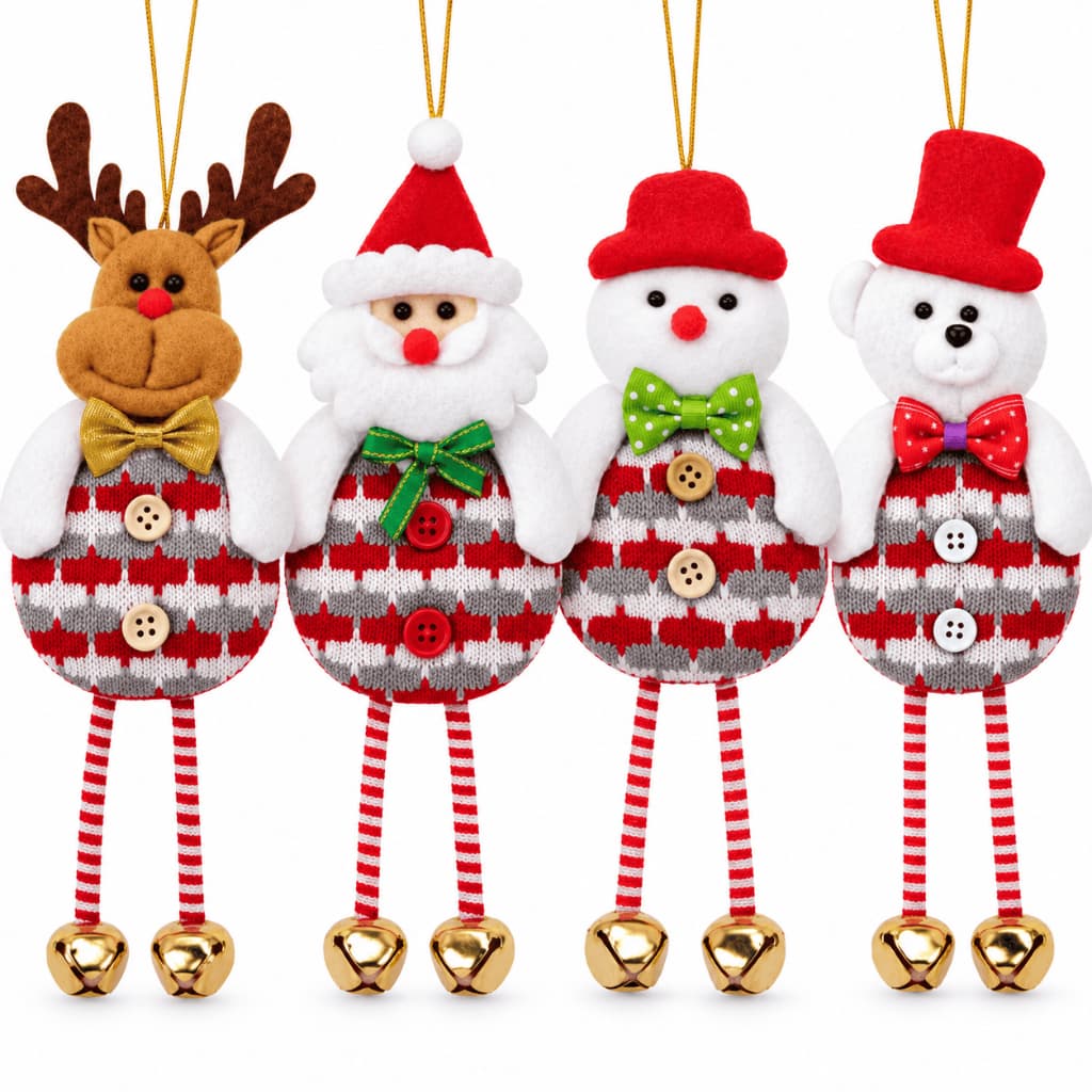 Enfeite Natalino Pendurável 23cm com 2 Sinos Dourados - Papai Noel, Boneco de Neve, Rena ou Urso Polar - Decoração de Ár